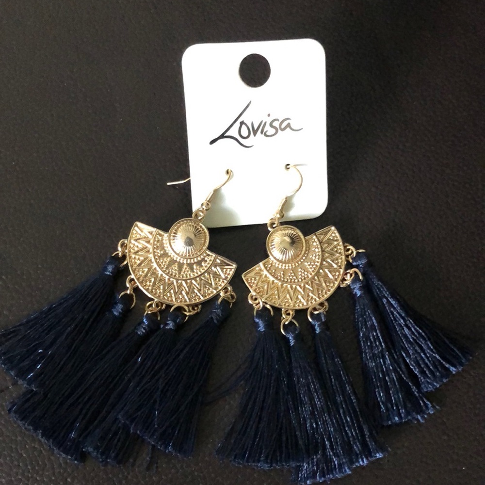 Tassel Earrings Navy/Gold